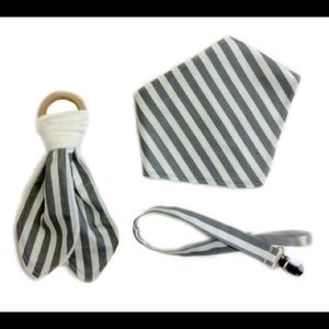 bib, teether, pacifier clip 3 piece baby set